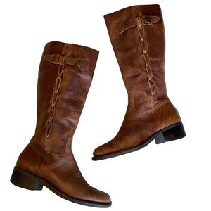 Vintage Civico 10 Brown Leather Riding Boots Women 7.5 Braid Accent Side Zip